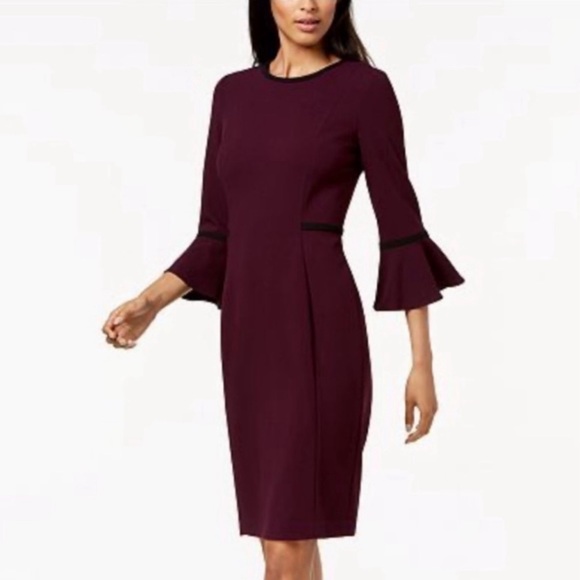 Calvin Klein Piped Bell Sleeve Sheath Bobbie Spencer Dress - Picture 3 of 9